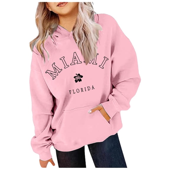HUITKMM Girls Christmas Holiday Pattern Print Letter Hooded Sweatshirt for Festive Seasonal Comfort 3862