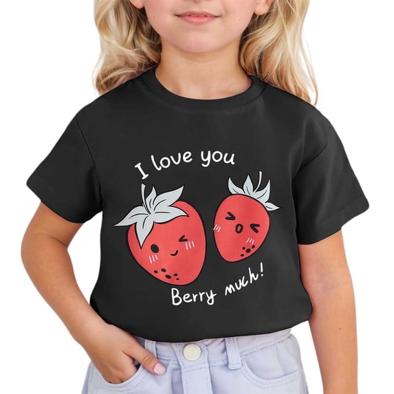 HUITKMM Girls Cute Strawberry Print Short Sleeve T-Shirt, Casual Summer Tops 3-13Y