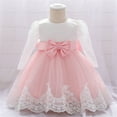 thumbnail image 1 of HUITKMM Girls Dresses Baby Girls Ruffle Long Sleeve Lace Bowknot Flower Dresses Pageant Party Wedding Dress, 1 of 8
