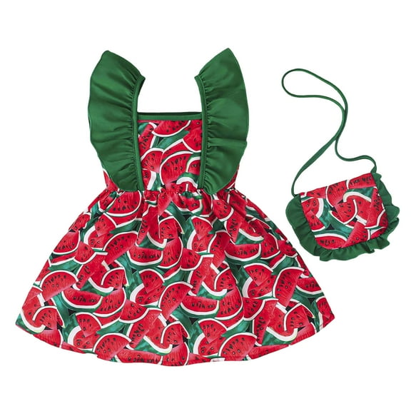 HUITKMM Girls Dresses Girls Summer Sleeveless Dress with Watermelon Print Matching Bag 2 Piece Set