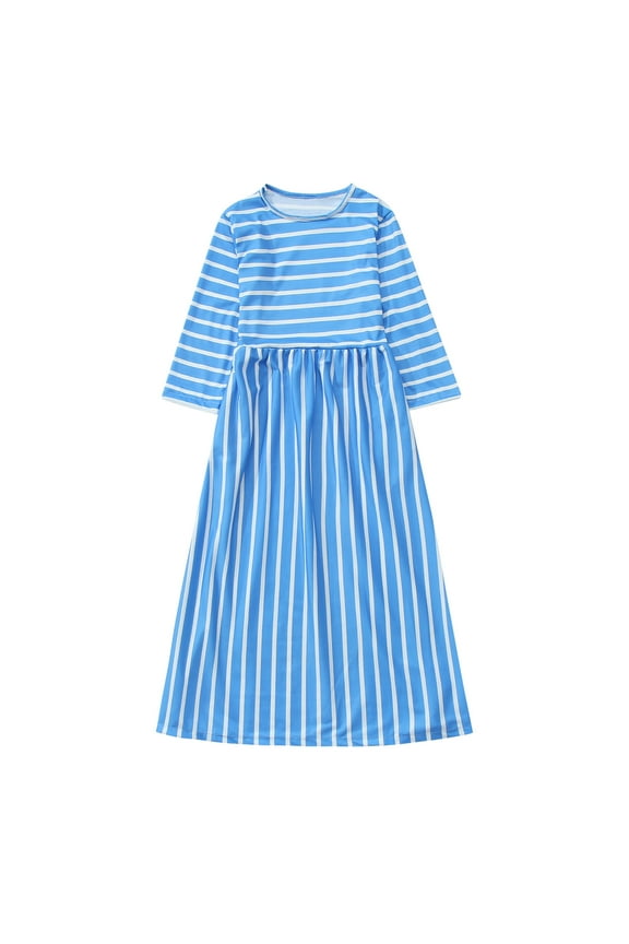 Girls Dresses Kid Girls Autumn Printing Long Bunched Mouth Sleeve Bow Tie Dress Dress Children's Clothing