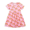 thumbnail image 1 of HUITKMM Girls Dresses Toddler Girls' Rainbow Cartoon Print Dress Summer Short Sleeve A Line Dress for Kids, 1 of 8