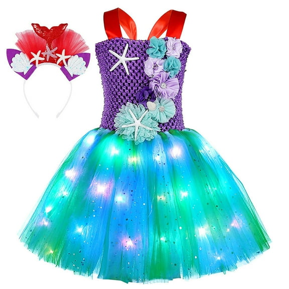 HUITKMM Girls Dresses Toddler Girls Sleeveless Suspenders Led Lamp Dress Dance Party Dresses Clothes Headband Set