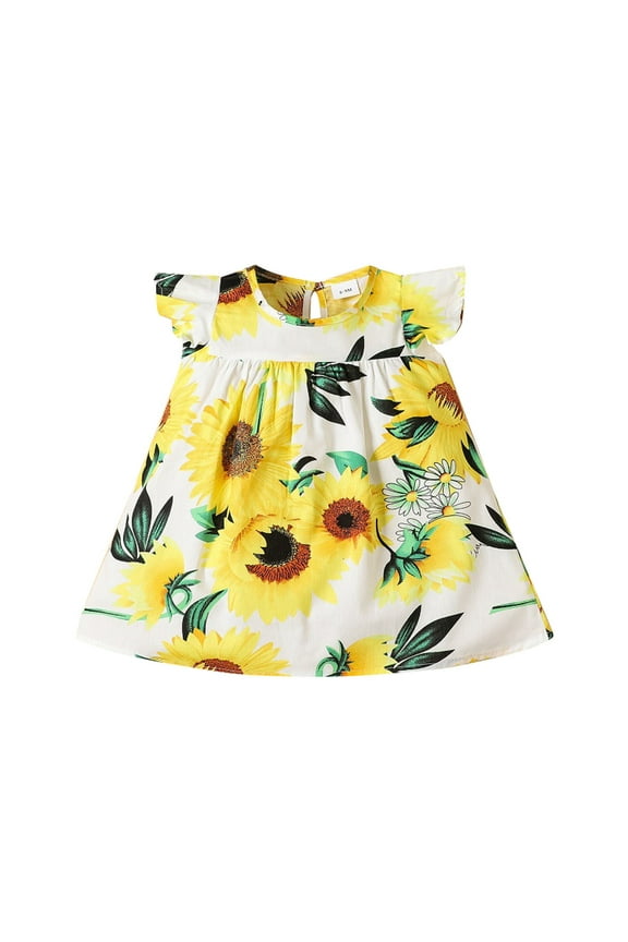 Girls Dresses Toddler Kids Baby Girls Short Sleeve Skirt Girls Dress Sunflower Skirt Children's Short Sleeve Summer Print Dress Baby Flowers