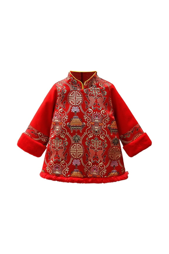 Girls Dresses Toddler Kids Girls' Winter Chinese Thickened New Year's Top Skirt Dress Clothing Outfit