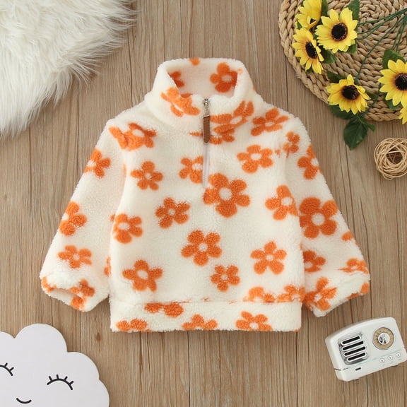 HUITKMM Girls Floral Printed Zipper Hoodie Winter Warm Pullover Coat with Long Sleeve for Toddler Outerwear