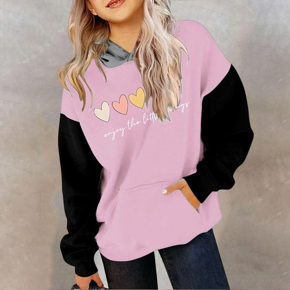 HUITKMM Girls Long Sleeve Hooded Sweater with Printed Letter Design for Children Casual Wear
