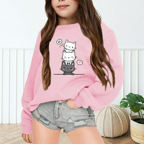 HUITKMM Girls Long Sleeve Letter Print Sweatshirt Autumn Winter Warm Pullover Top for Kids