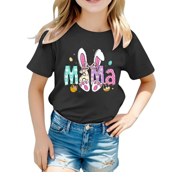 HUITKMM Girls Shirts Easter Print Short Sleeve T Shirt for Kids Casual Loose Fit Tee Spring Holiday Top for Boys and Girls