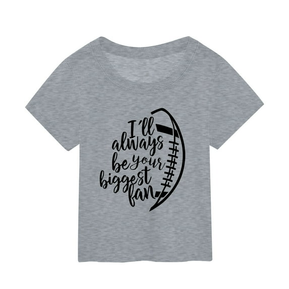 HUITKMM Girls Shirts Football Fans Sports Rugby Lovers Summer Kids Character Football Rugby Letter Printing Short Sleeve Out Wear T Shirt