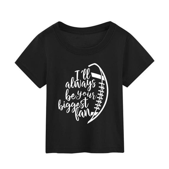 HUITKMM Girls Shirts Football Fans Sports Rugby Lovers Summer Kids Character Football Rugby Letter Printing Short Sleeve Out Wear T Shirt