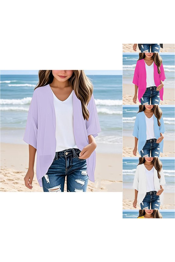Girls Shirts Girls Casual Solid Color Cardigan Top for Everyday Wear Spring Summer Lightweight Open Front Shirt Comfortable Tee for Kids Ages 3 14 with Jeans and Pants