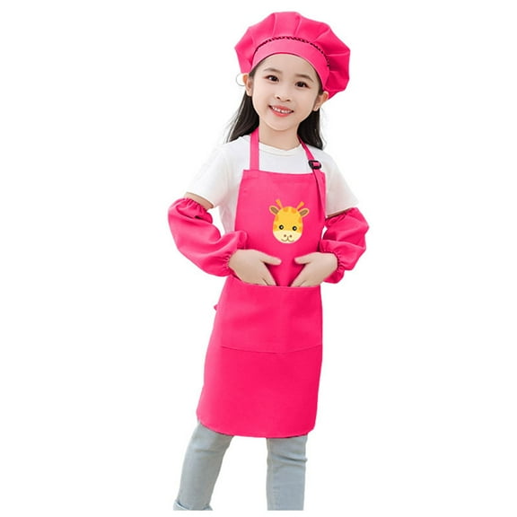 HUITKMM Girls Shirts Kid Art Smock Apron with Sleeve and Hat Three Piece Set for Children Printed Artist Painting Aprons Smocks with Long Sleeve