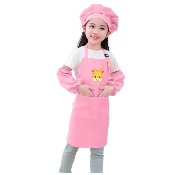 HUITKMM Girls Shirts Kid Art Smock Apron with Sleeve and Hat Three Piece Set for Children Printed Artist Painting Aprons Smocks with Long Sleeve