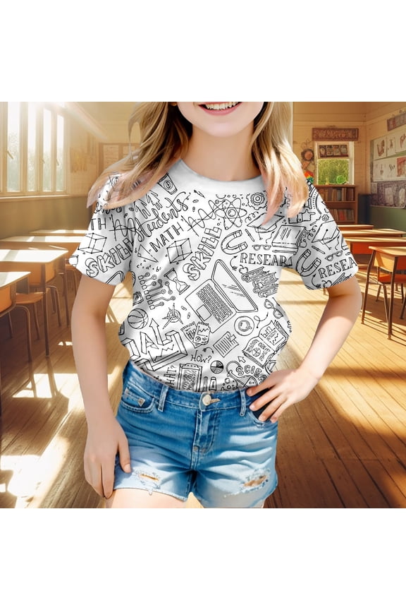 Girls Summer Clothes Kids Handmade Doodle Sketch Coloring Fundiy Hand Painted Short Sleeve T Shirt