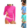 thumbnail image 1 of HUITKMM Girls' Swimwear Girls Rash Guard Swimsuit Long Sleeve Color Stripe Slim Top with Bikini Bottoms Bathing for Girls 7 16T, 1 of 5
