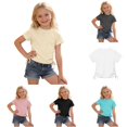 thumbnail image 1 of HUITKMM Girls Tops Short Sleeve Ribbed Tie Front Solid Crop Tee 2-13Y, 1 of 5