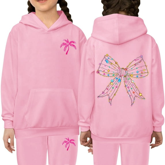 HUITKMM Girls Unisex Two Piece Hooded Tracksuit Set Graphic Print Kids Sweatshirt and Sweatpants Outfit
