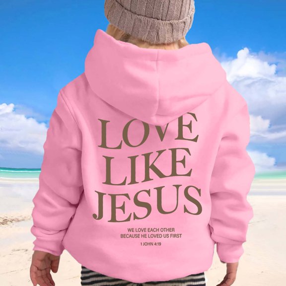 HUITKMM Girls Winter Hooded Sweatshirt Round Neck Letter Print Pullover Casual Outerwear for Daily Outdoor Activities