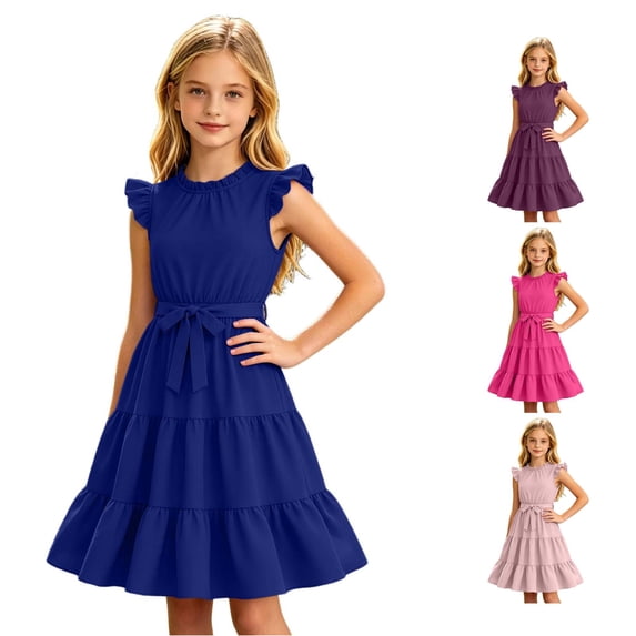 HUITKMM Kids Clothes Girls Fashion Girl Summer Dress Size 5-6 Years Dark Blue