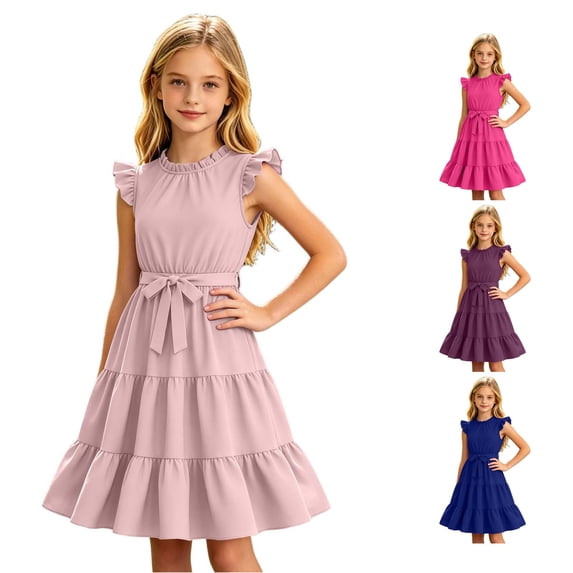 HUITKMM Kids Clothes Girls Fashion Girl Summer Dress Size 5-6 Years Pink