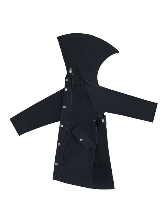 Kids Hooded Long Raincoat with Snap Buttons for School Commute 3-4 Years