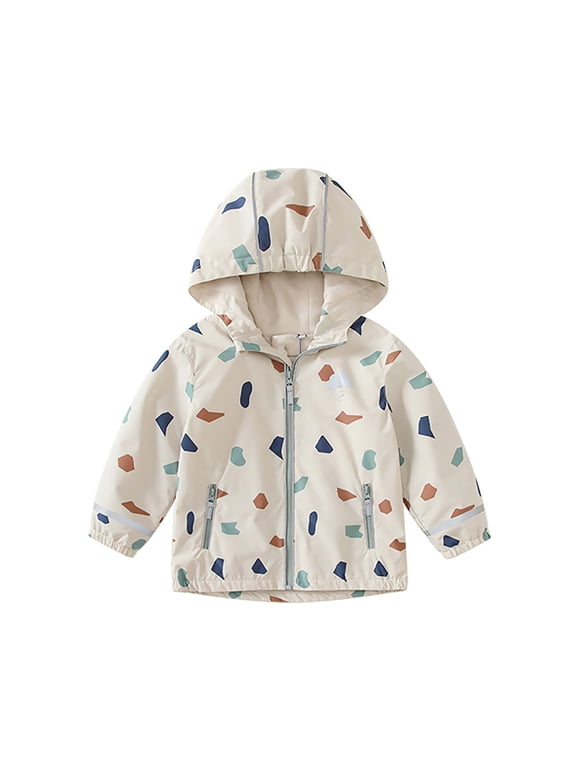 Kids Hooded Print Rain Jacket with Reflective for Outdoor Play 9-10 Years