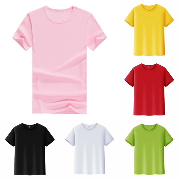 HUITKMM Kids Solid Short Sleeve T-Shirt Polyester Crew Neck Basic Tee Ages 4-12