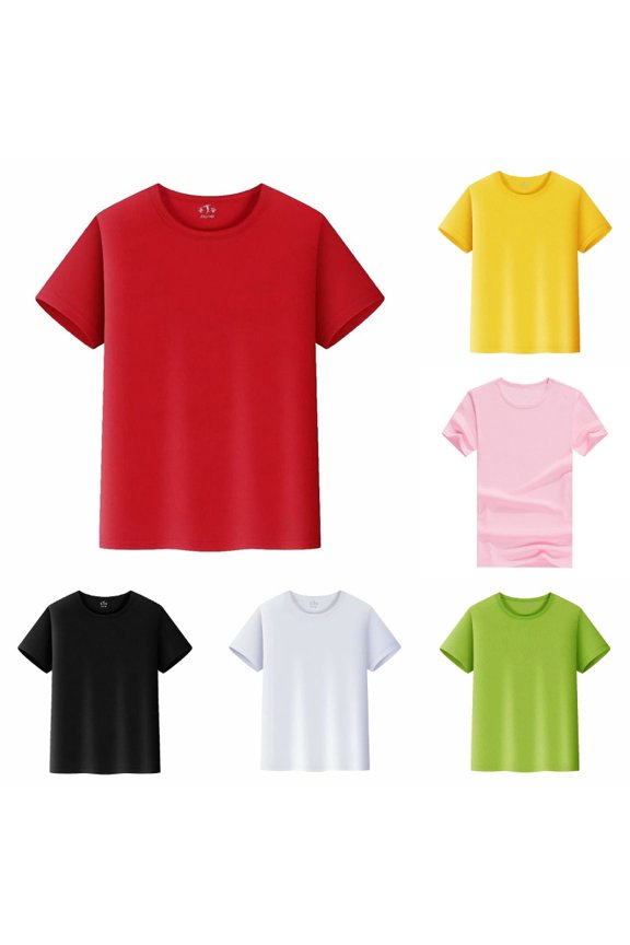 Kids Solid Short Sleeve T-Shirt Polyester Crew Neck Basic Tee Ages 4-12