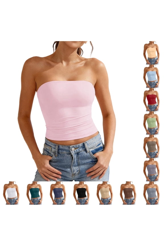 Tank Tops for Women Strapless Double Layer Tube Top Milk Silk Backless Size XL