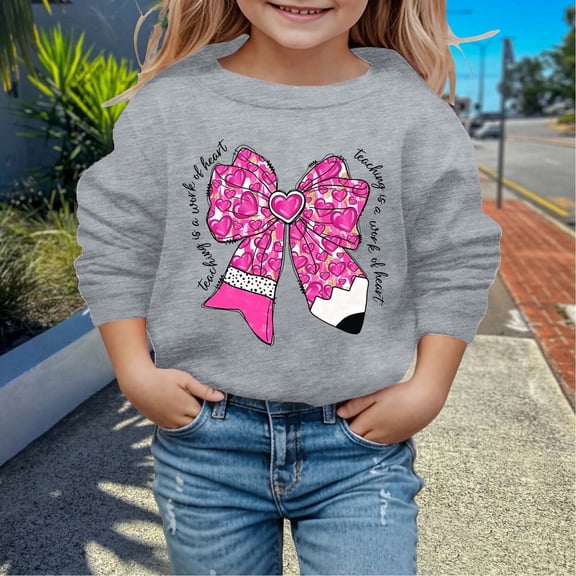 HUITKMM Valentine's Day Girls Fashion Hooded Sweatshirt with Pencil Knot Print for Autumn Winter Cozy Casual Wear