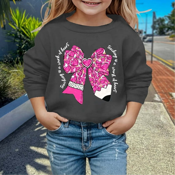 HUITKMM Valentine's Day Girls Fashion Hooded Sweatshirt with Pencil Knot Print for Autumn Winter Cozy Casual Wear