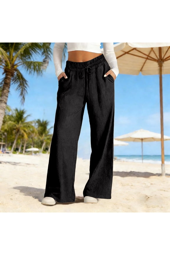 Women's Pants High Waisted Wide Leg Pants Woman For Soft Loose Fit Casual Trousers with Pockets Minimalist Style