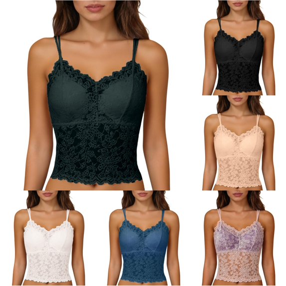 HUITKMM Womens Lace Racerback Tank Top Removable Pads Wireless Bra Cami Size L