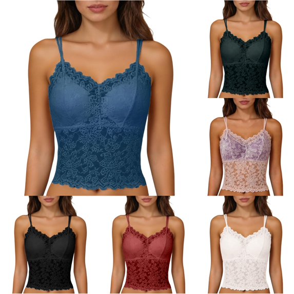 HUITKMM Womens Lace Racerback Tank Top Removable Pads Wireless Bra Cami Size M