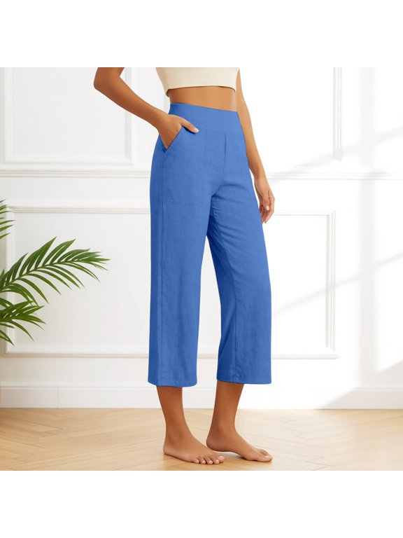 Womens Summer Pants Casual Blend High Waist Wide Leg Pants Woman Cropped Trousers Loose 2026 Fashion