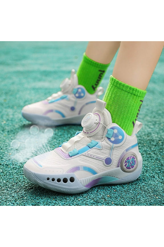 Youth 2024 New Mesh Children's Basketball Shoes Boys' Rotating Button Sports Shoes Medium and Large Children's Shoes