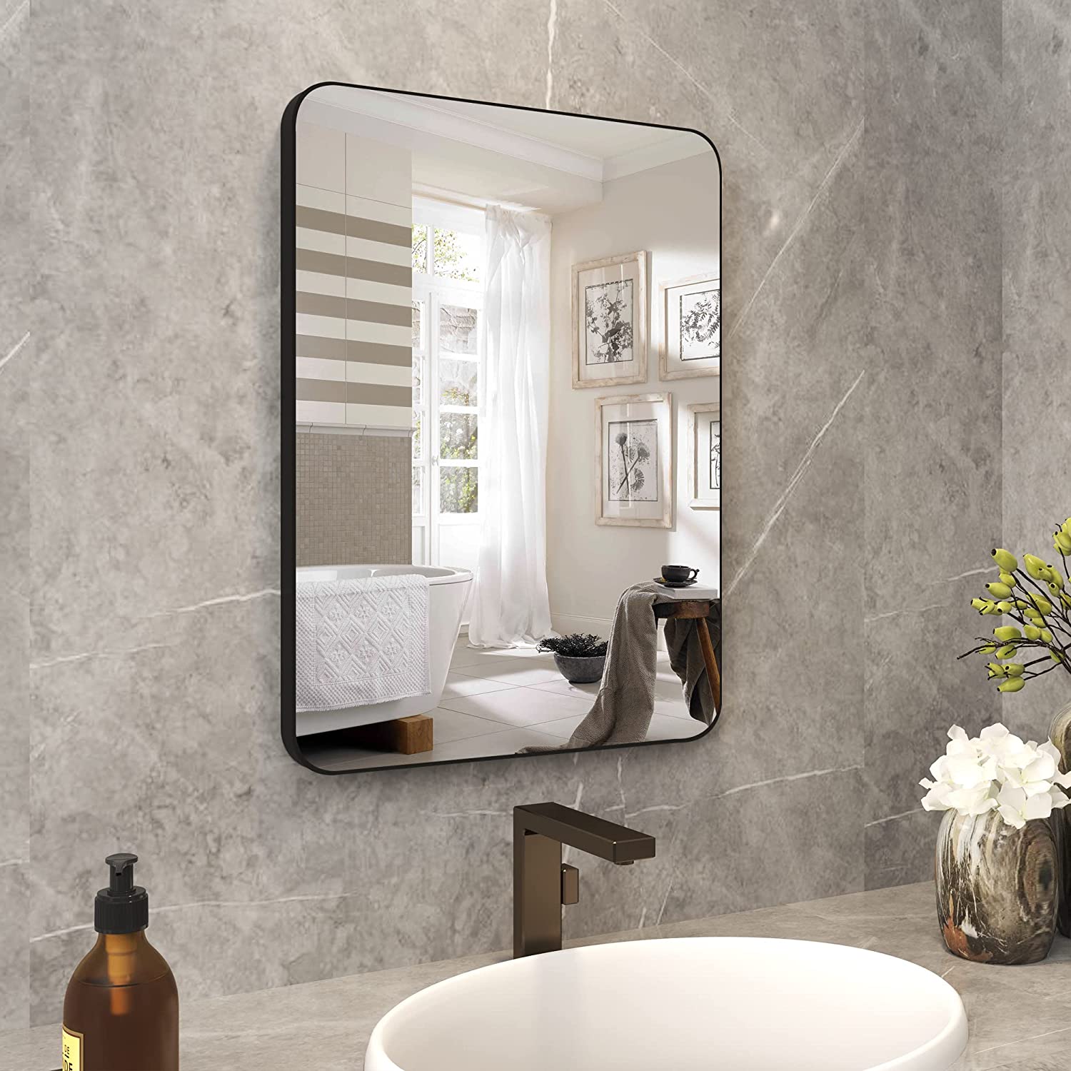HUIXIAN Black Bathroom Mirror Black Frame Mirror Black Wall Mirror, 18