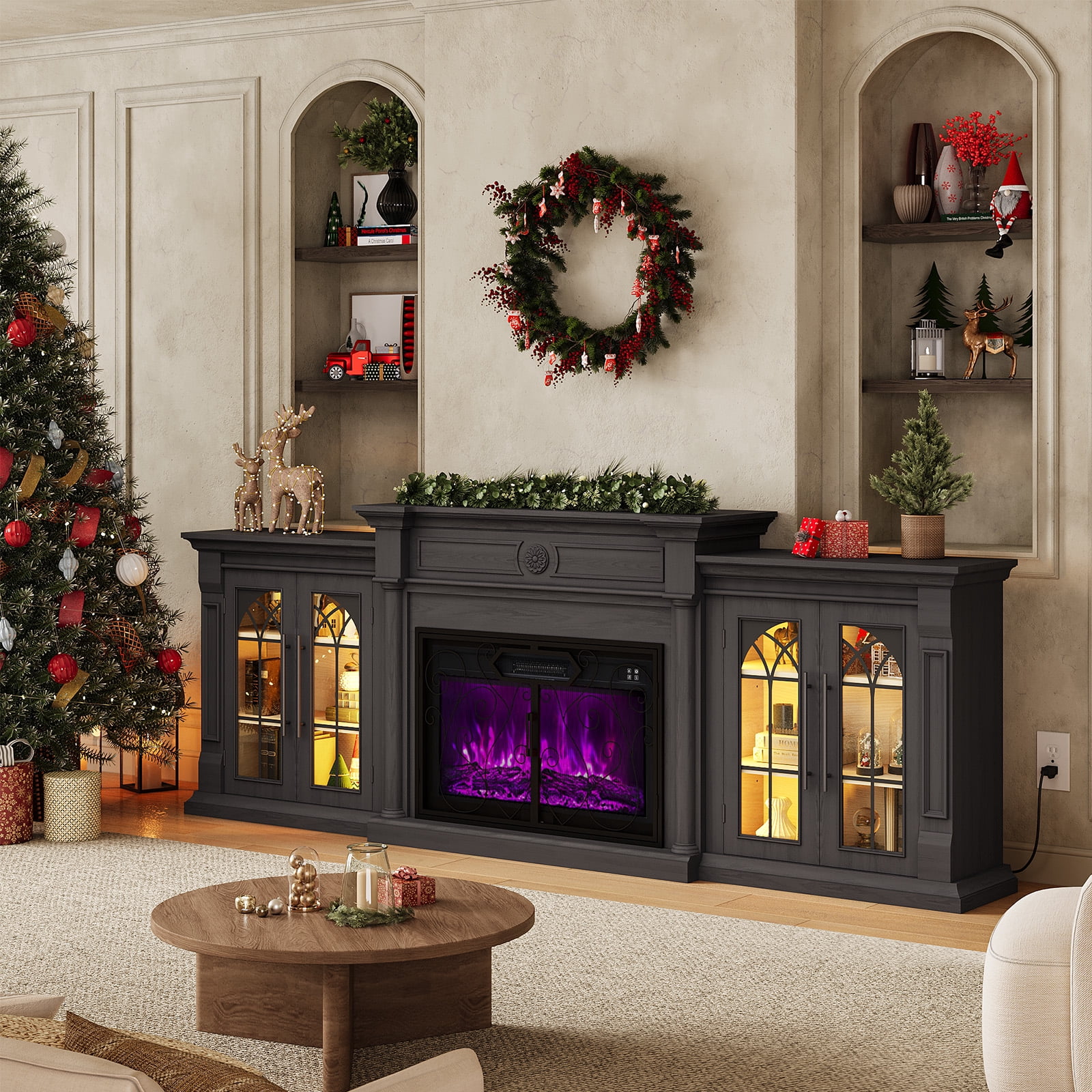 HUJAUU 104" Electric Fireplace TV Stand with Fireplace Screen, LED