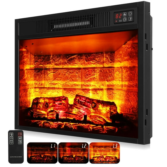 HUJAUU 23" Indoor Electric Fireplace, Wall Mounted Recessed Fireplace Inserts Heater with Adjustable Flame Effects & Remote Control & Red Brick Backdrop