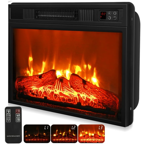 HUJAUU 23" Indoor Electric Fireplace, Wall Mounted Recessed Fireplace Inserts Heater with Adjustable Flame Effects & Remote Control