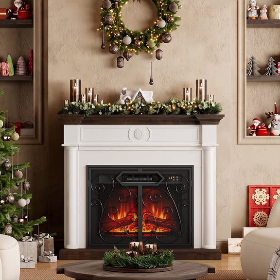 HUJAUU 44" Electric Fireplace TV Stand with Metal Safety Fireplace Screen, Entertainment Center with 23" Fireplace, Roman Column, White Brown