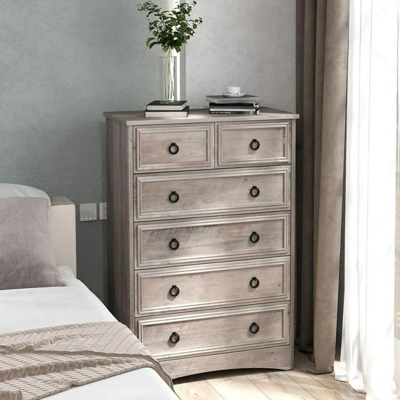 HUJAUU 6 Drawer Dresser, Tall Chest of Drawer for Bedroom, Wood Storage Cabinet for Living Room, Hallway, Gray