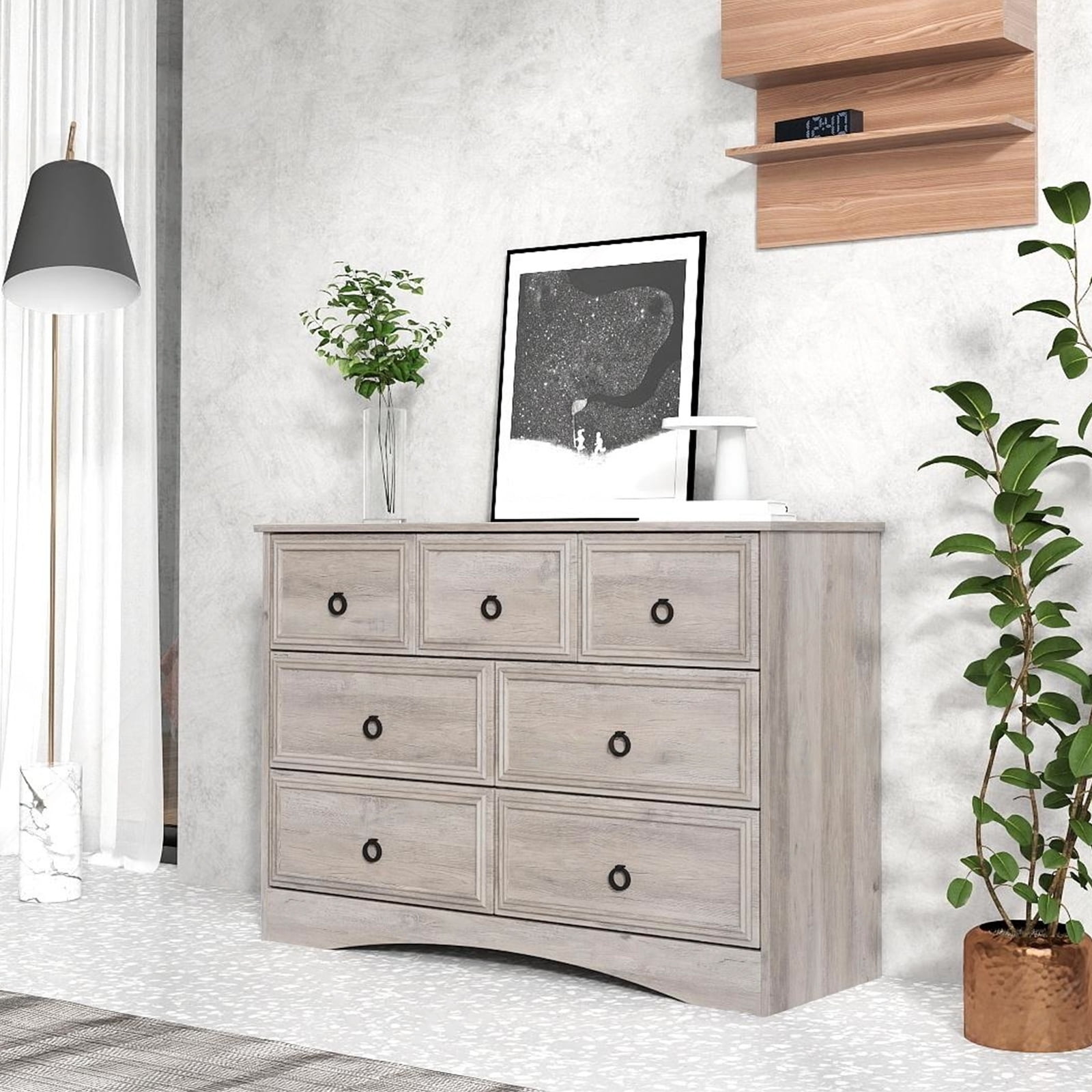 HUJAUU 7 Drawer Dresser, Modern Wood Chest of Drawers for Bedroom, Living Room, Closet, Hallway, Nursery, Gray