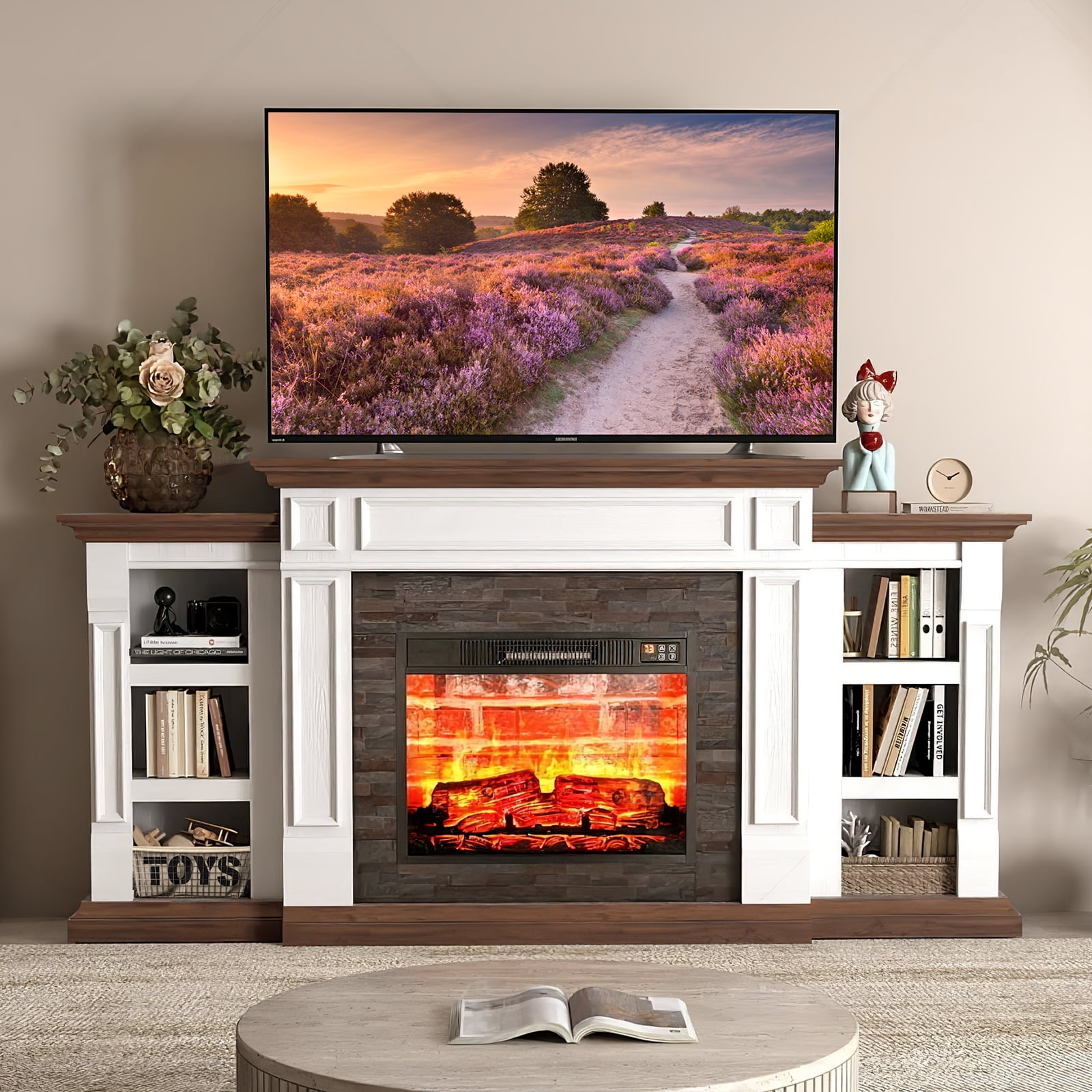 HUJAUU 70" Fireplace TV Stand with 23" Heater, Electric Fireplace with ...