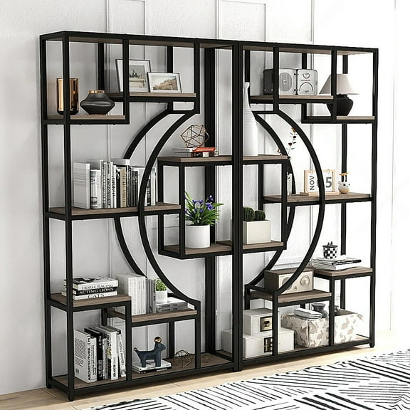 HUJAUU 71" Industrial Bookcase Set, Tall Book Shelf with 9-Tiers Storage Shelves, Rustic Etagere Display Shelf for Home Office, Living Room