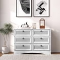 thumbnail image 1 of HUJAUU Dresser for Bedroom, Rattan 6 Drawer Dresser, Wide Chest of Drawers for Living Room, Closet, Hallway, Nursery, White, 1 of 8