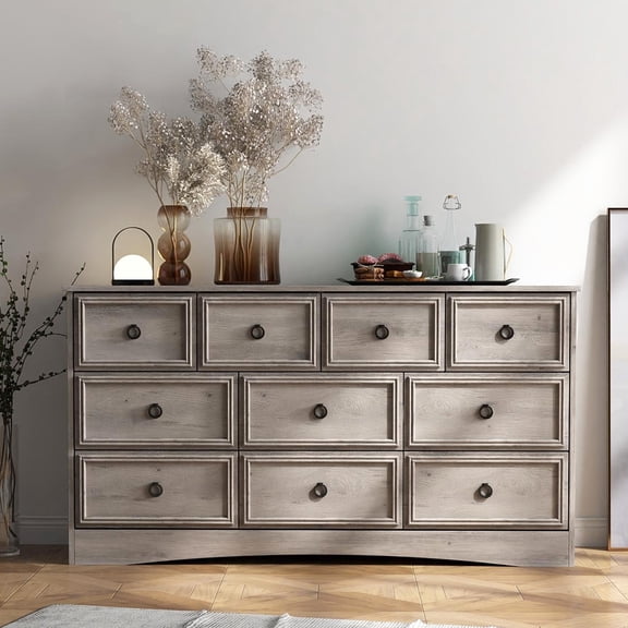 HUJAUU Dresser with 10 Drawers Dresser for Bedroom, TV Stand Wood Chest of Drawers for Living Room, Hallway, Gray