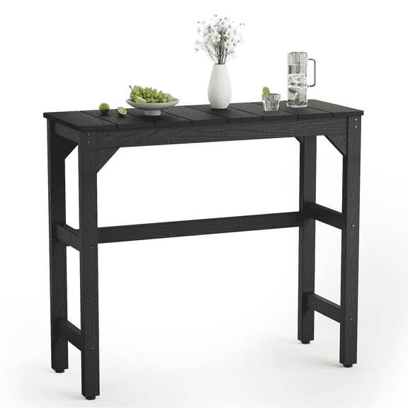 HUJAUU Outdoor Bar Table, 41.7" HIPS Weather-Resistant High Top Patio Table, Waterproof Deck Side Table with Adjustable feet for Garden, Black