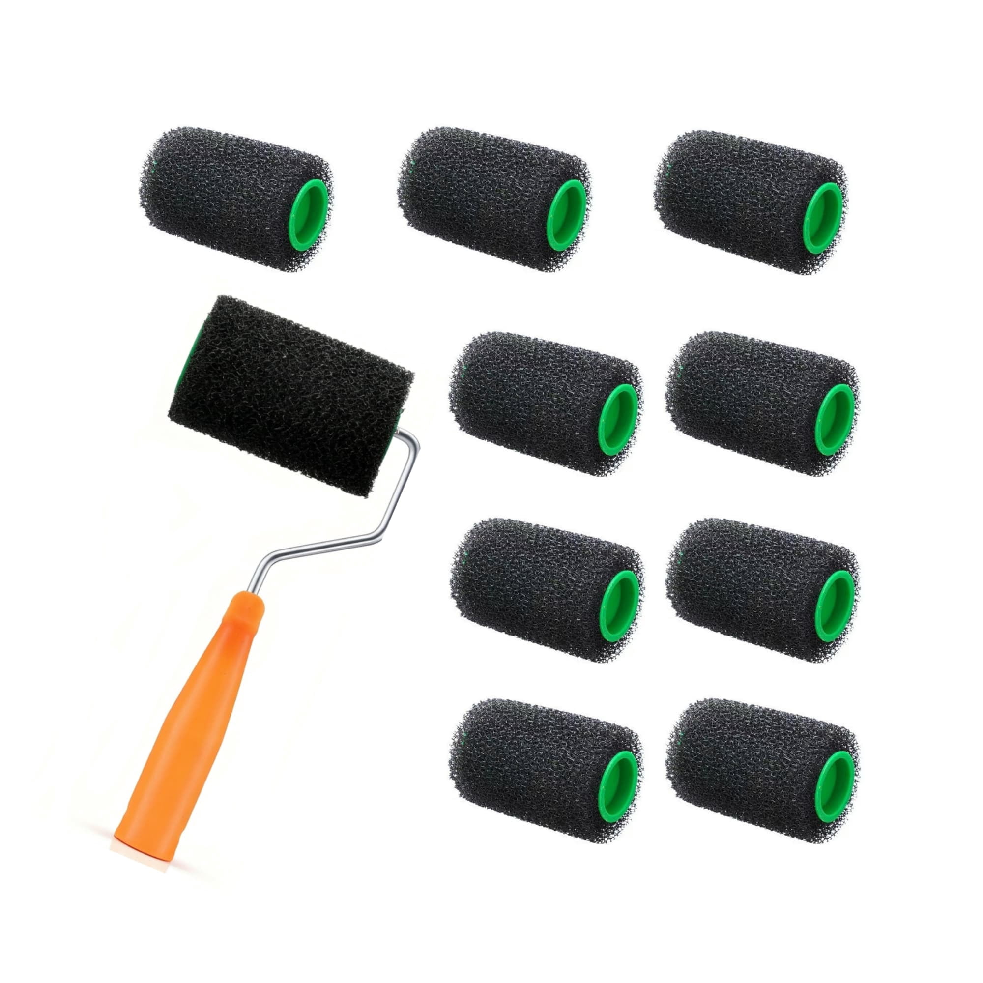 HUJHKIO 10 Pcs 4" Foam Textured Rollers, Washable Small Foam Textured Paint Roller Opened Celled Roller for Swimming Pool Boat Deck Cabin Floor Ceiling Drywall Roll on Bed Liner, Black & Orange